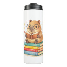 Süße Capybara liest Bücher Aquarell