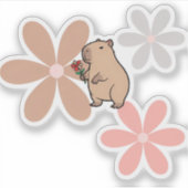  Süße Capybara mit Blume  Aufkleber (Vorderseite)