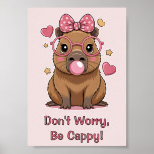 Süße Capybara mit Brille und Bubble-Gum Poster