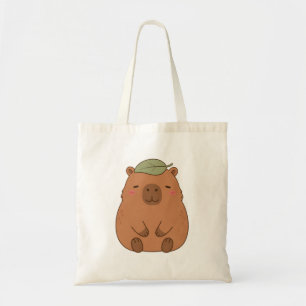 Süße Capybara Mit Grüner Blatt Auf Dem Kopf Tote Tragetasche