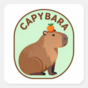 Süße Capybara mit Orange auf dem Kopf Lustiges Tie Quadratischer Aufkleber