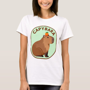 Süße Capybara mit Orange auf dem Kopf Lustiges Tie T-Shirt
