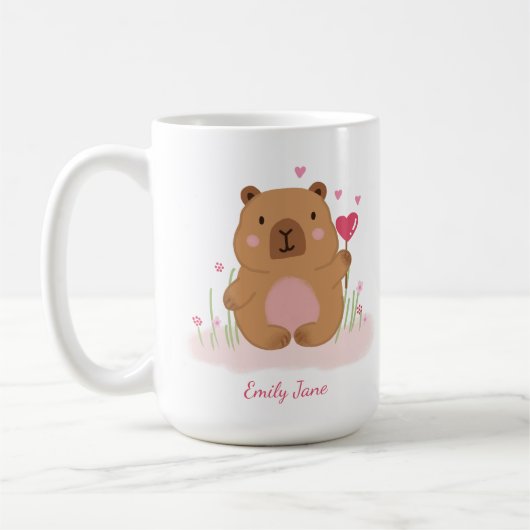 Süße Capybara Personalisierte Rosa Kaffeetasse (Links)