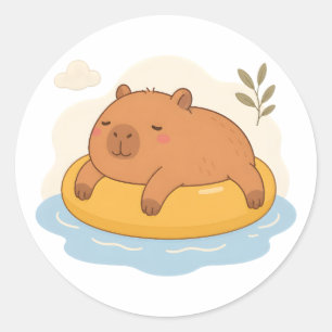 Süße Capybara-Pool-Float-Sommer-Chill-Sticker Runder Aufkleber