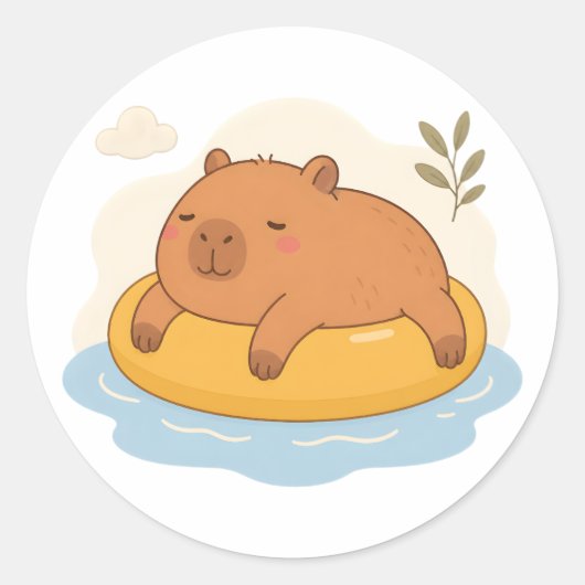 Süße Capybara-Pool-Float-Sommer-Chill-Sticker Runder Aufkleber (Vorderseite)