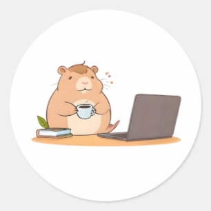 Süße Capybara-Programmierer-Coffee-Laptop-Gestaltu Runder Aufkleber