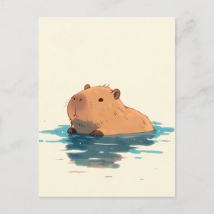 Süße Capybara schwimmt im blauen Wasser Postkarte