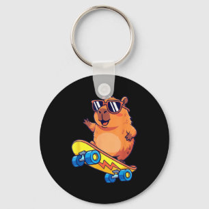 Süße Capybara-Skateboard-fahrende entspannte Tierl Schlüsselanhänger