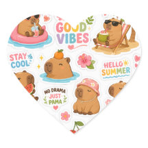 Süße Capybara-Sommer-Sticker-Sheet – Kawaii 