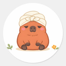 Süße Capybara-Spa-Day-Tuch-Turban-Aufkleber