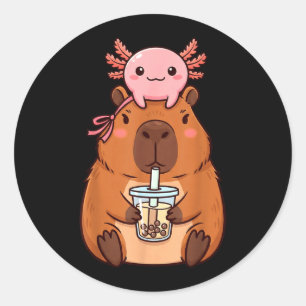 Süße Capybara trinkt Boba-Tee Kawaii Axolotl Runder Aufkleber