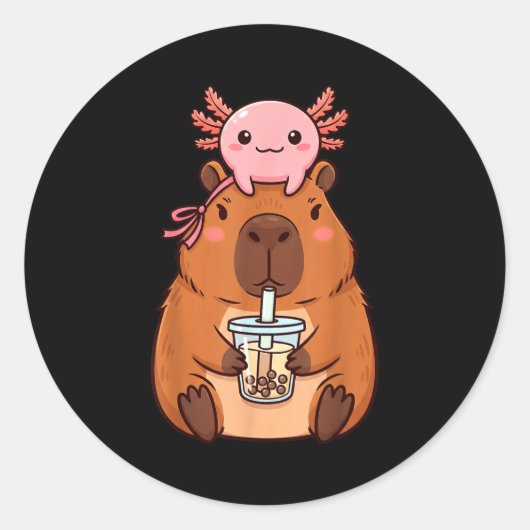 Süße Capybara trinkt Boba-Tee Runder Aufkleber (Vorderseite)