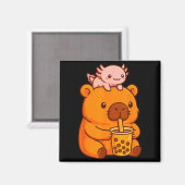 Süße Capybara trinkt Bubble Tea und Axolotl Kawa Magnet (Vorderseite/Rückseite)