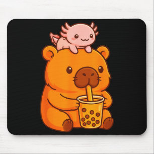 Süße Capybara trinkt Bubble Tea und Axolotl Kawa Mousepad