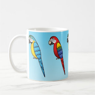 Süße Cartoon Ara Papageien Vögel Kaffeetasse