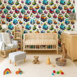 Süße Cartoon-Autos Bunte Kinderzimmer Tapete