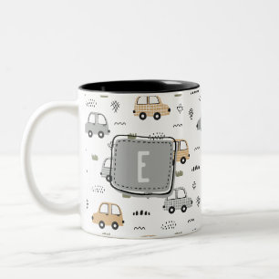 Süße Cartoon-Autos personalisierter Monogramm-Kind Zweifarbige Tasse