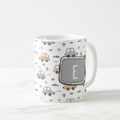 Süße Cartoon-Autos Personalisiertes Monogramm  Kaffeetasse (VorderseiteRechts)