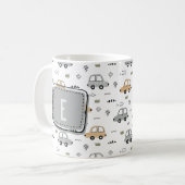 Süße Cartoon-Autos Personalisiertes Monogramm  Kaffeetasse (Vorderseite Links)
