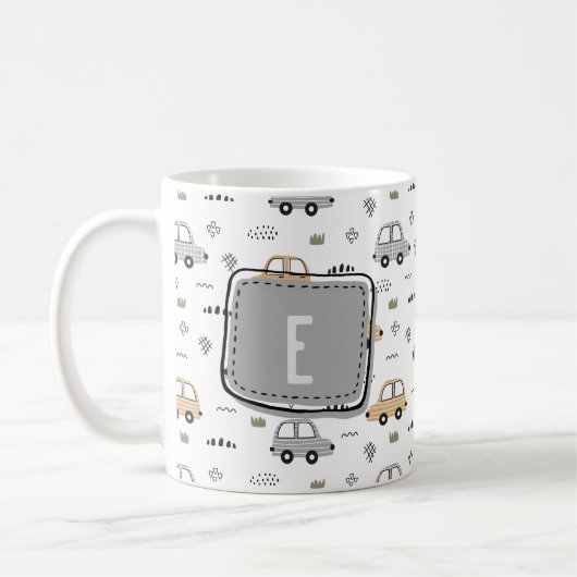 Süße Cartoon-Autos Personalisiertes Monogramm  Kaffeetasse (Links)