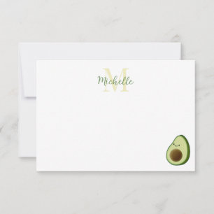 Süße Cartoon-Avocado editierbares Monogramm Mitteilungskarte