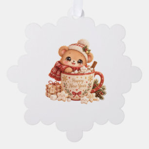 Süße Cartoon-Bär in Tasse heiße Schokolade Illustr Ornament Karte
