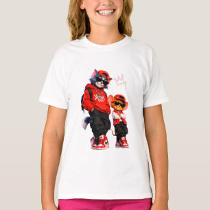 Süße Cartoon-Bären-Duo-Wurfkissen - Rot & Weiß T-Shirt