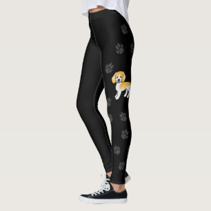 Süße Cartoon-Beagle-Hund mit Pfoten schwarz Leggings