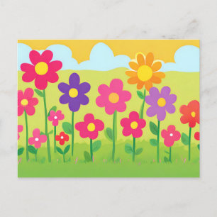 Süße Cartoon-Blumen-Natur-Illustration Postkarte