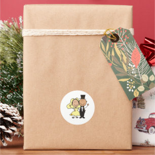 Süße Cartoon-Braut und Bräutigam Hochzeitsgeschenk Runder Aufkleber