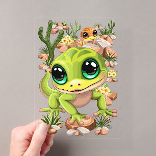 Süße Cartoon-Charaktere Baby-Geckos Acryleinladungen