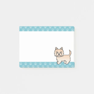 Süße Cartoon-Darstellung eines Cairn Terriers mit  Post-it Klebezettel