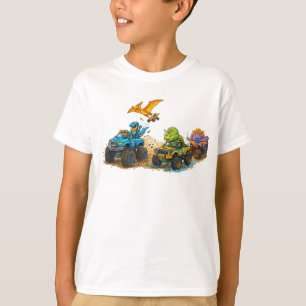 Süße Cartoon-Dinosaurier fahren Monster-Trucks - A T-Shirt