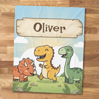 Süße Cartoon-Dinosaurier-Freunde Fleecedecke