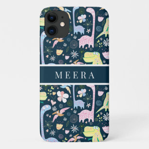 Süße Cartoon-Dinosaurier-Muster Name Dunkelblau Case-Mate iPhone Hülle