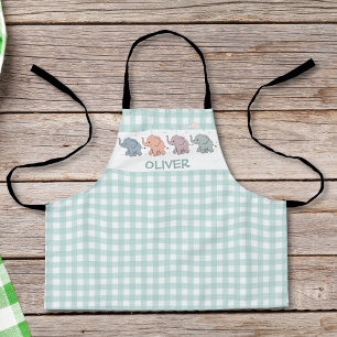 Süße Cartoon-Elefanten Gingham Schürze