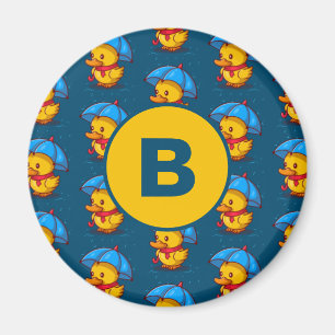 Süße Cartoon-Enten unter Regenschirmen Monogramm Magnet