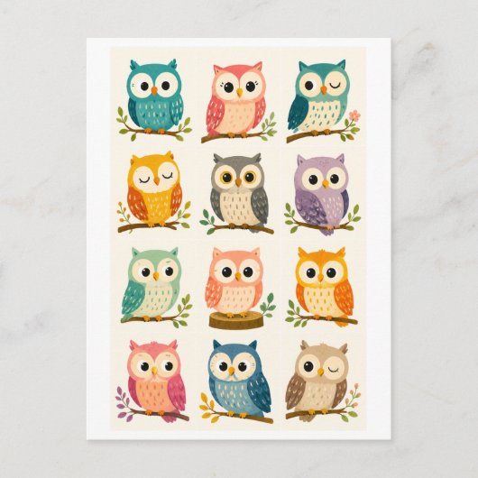 Süße Cartoon-Eule Postkarte (Vorderseite)