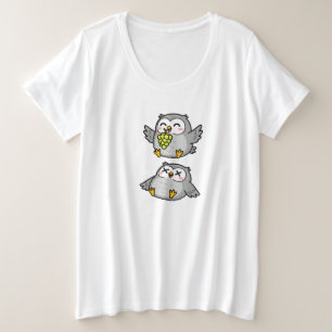 Süße Cartoon-Eulen, die Trauben essen, lustige gra Große Größe T-Shirt