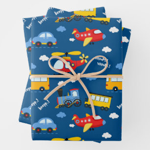 Süße Cartoon-Fahrzeuge Muster Geschenkpapier Set