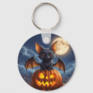 Süße Cartoon-Fledermaus auf einem Jack-o'-Lantern Schlüsselanhänger