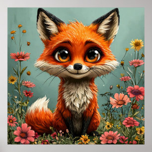 Süße Cartoon-Fuchs-Tier-Wandkunst für Kinderzimmer Poster