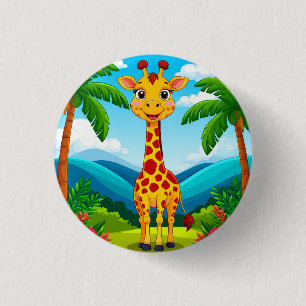 Süße Cartoon-Giraffe in einer tropischen Landschaf Button