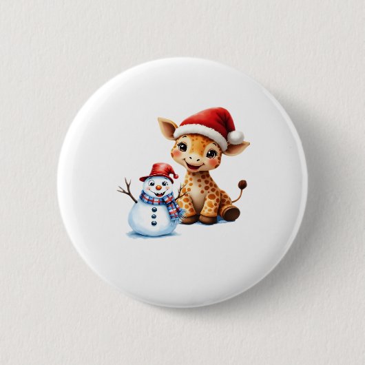 Süße Cartoon-Giraffe mit Weihnachtsmannmütze & Sch Button (Vorderseite)