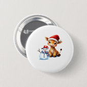 Süße Cartoon-Giraffe mit Weihnachtsmannmütze & Sch Button (Vorne & Hinten)