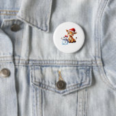 Süße Cartoon-Giraffe mit Weihnachtsmannmütze & Sch Button (Beispiel)