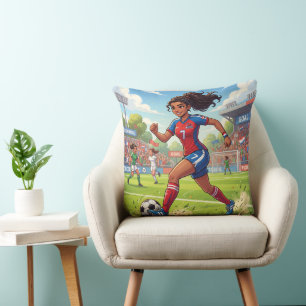 Süße Cartoon-Girl spielt Fußball Kissen