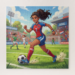 Süße Cartoon-Girl spielt Fußball Puzzle