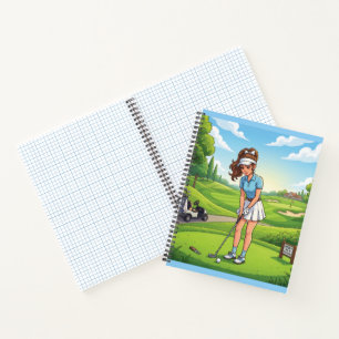 Süße Cartoon-Girl spielt Golf-Sport Notizblock
