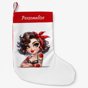 Süße Cartoon-Glamour-Frau Rosen-Tätowierungen Pop- Kleiner Weihnachtsstrumpf